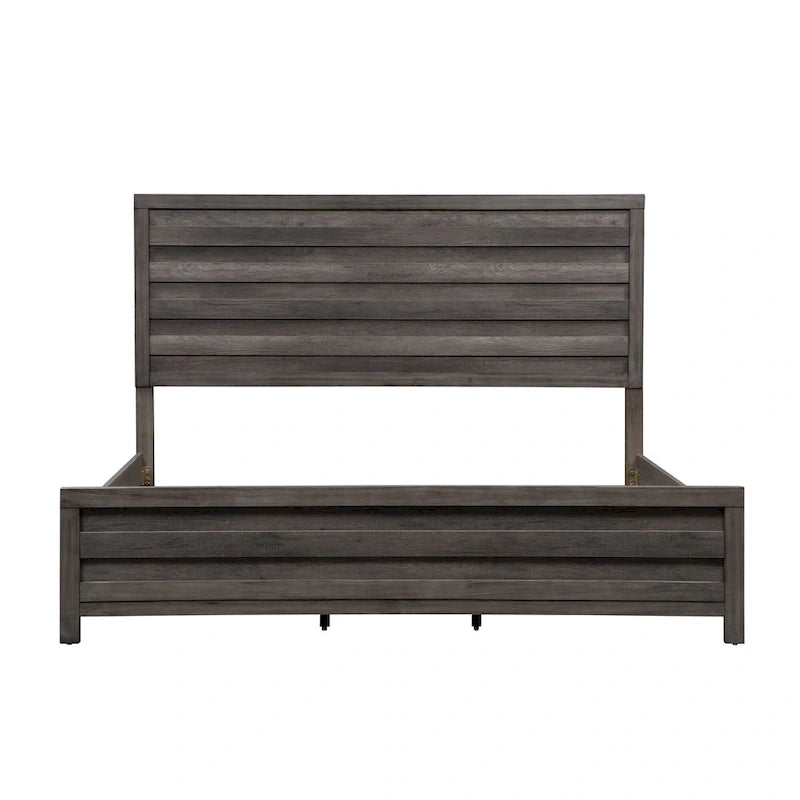 Lit king-size avec tête de lit à lattes en bois et support central à lattes – Greystone (gris moyen)