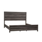 Lit king-size avec tête de lit à lattes en bois et support central à lattes – Greystone (gris moyen)