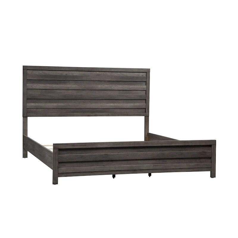 Lit king-size avec tête de lit à lattes en bois et support central à lattes – Greystone (gris moyen)