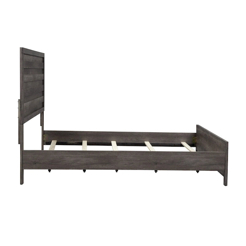 Lit king-size avec tête de lit à lattes en bois et support central à lattes – Greystone (gris moyen)