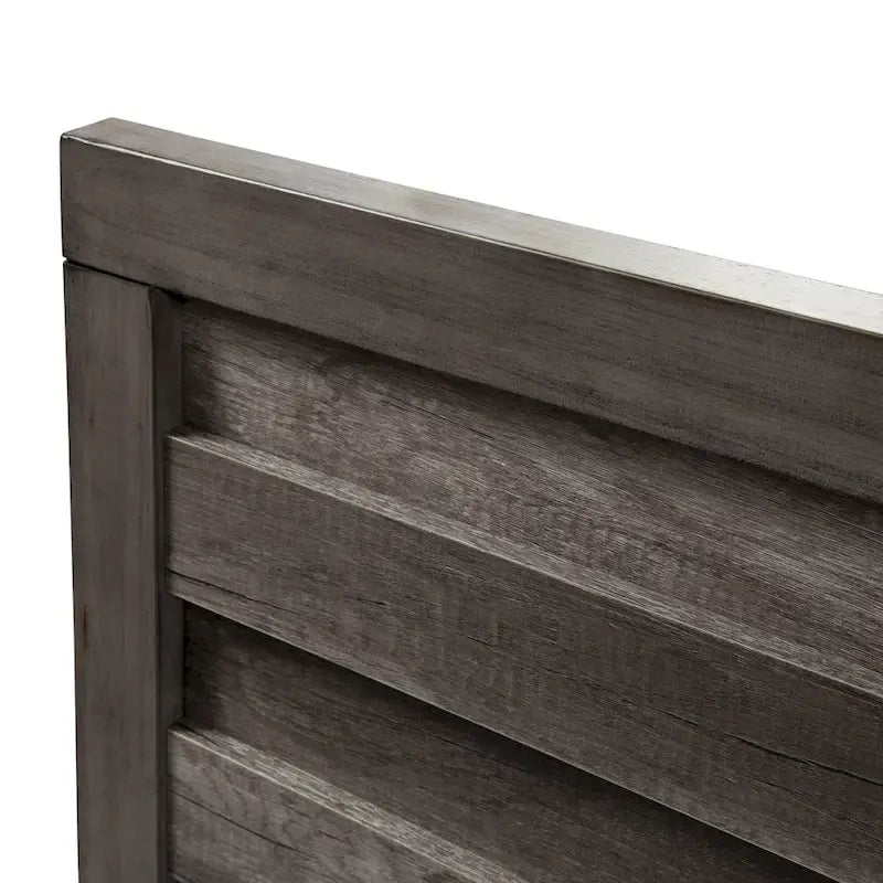 Lit king-size avec tête de lit à lattes en bois et support central à lattes – Greystone (gris moyen)
