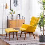 Fauteuil d'appoint capitonné en velours avec pouf – Jaune / Mauve / Bleu / Gris – 1 place