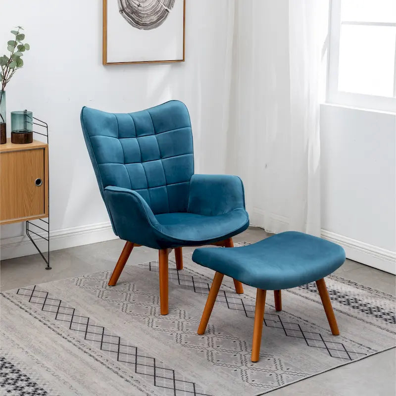 Fauteuil d'appoint capitonné en velours avec pouf – Jaune / Mauve / Bleu / Gris – 1 place