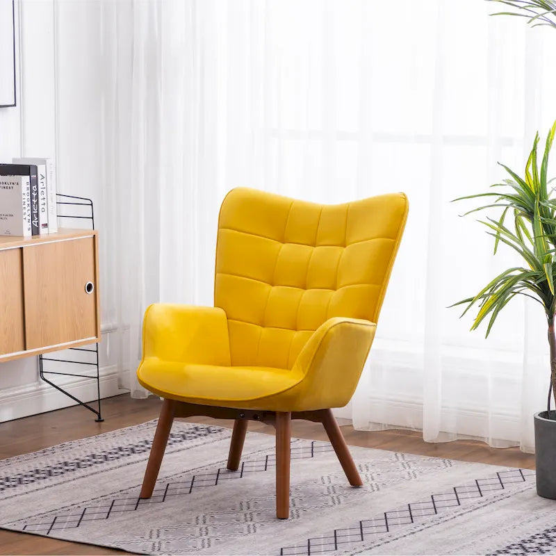 Fauteuil d'appoint capitonné en velours avec pouf – Jaune / Mauve / Bleu / Gris – 1 place