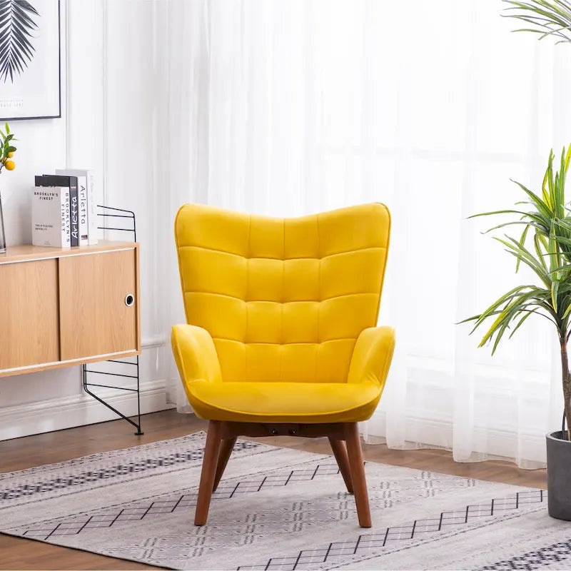 Fauteuil d'appoint capitonné en velours avec pouf – Jaune / Mauve / Bleu / Gris – 1 place
