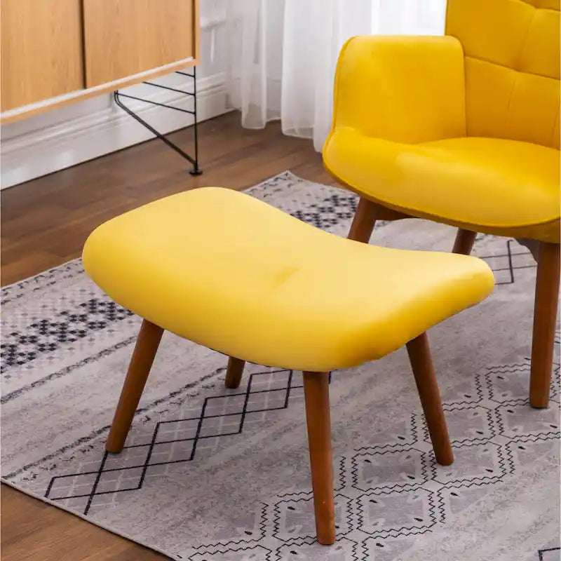 Fauteuil d'appoint capitonné en velours avec pouf – Jaune / Mauve / Bleu / Gris – 1 place