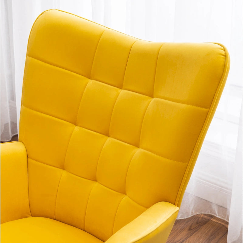Fauteuil d'appoint capitonné en velours avec pouf – Jaune / Mauve / Bleu / Gris – 1 place