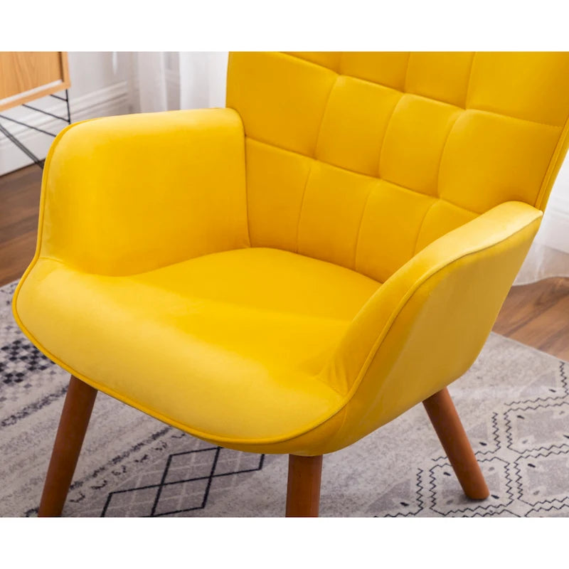 Fauteuil d'appoint capitonné en velours avec pouf – Jaune / Mauve / Bleu / Gris – 1 place