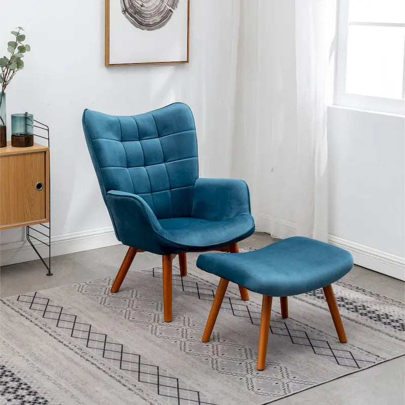 Fauteuil d'appoint capitonné en velours avec pouf – Jaune / Mauve / Bleu / Gris – 1 place