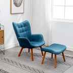 Fauteuil d'appoint capitonné en velours avec pouf – Jaune / Mauve / Bleu / Gris – 1 place