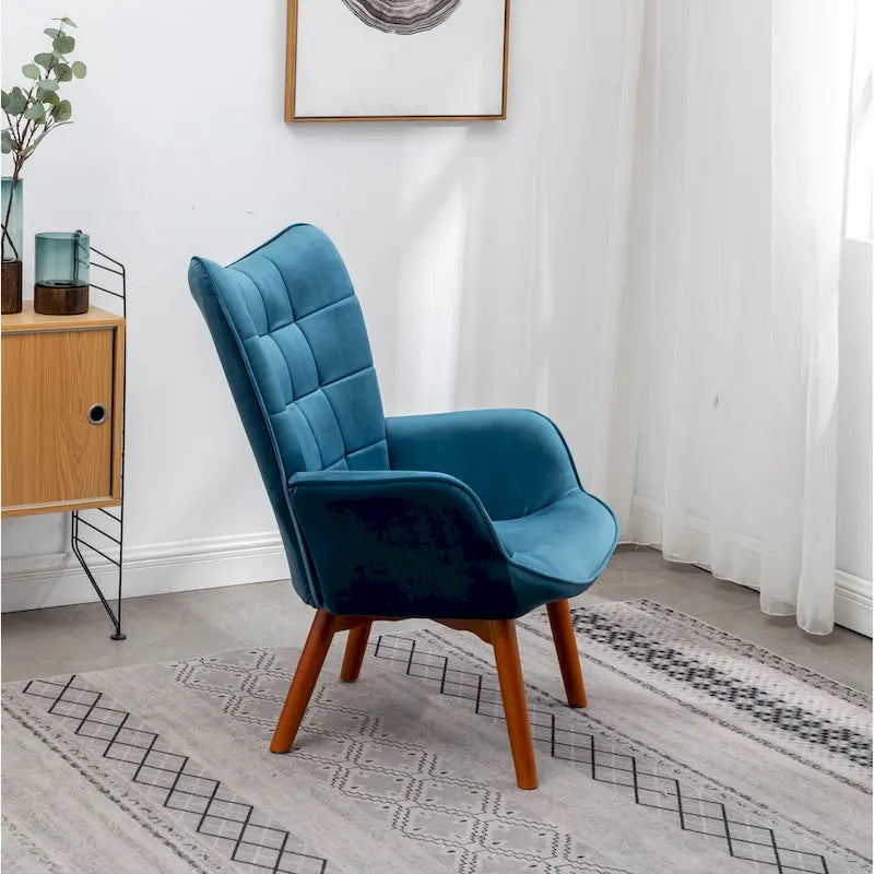 Fauteuil d'appoint capitonné en velours avec pouf – Jaune / Mauve / Bleu / Gris – 1 place