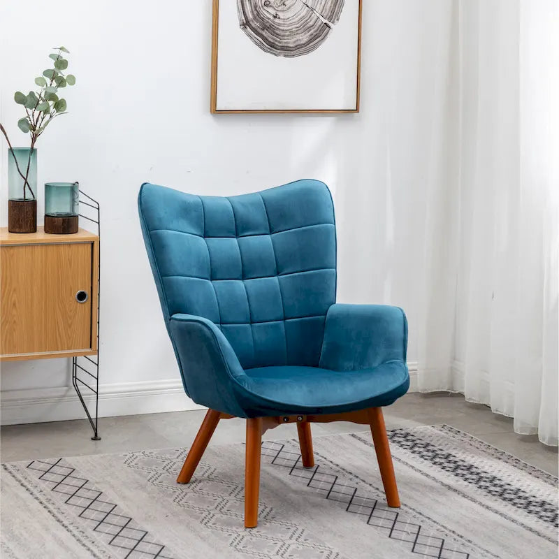 Fauteuil d'appoint capitonné en velours avec pouf – Jaune / Mauve / Bleu / Gris – 1 place