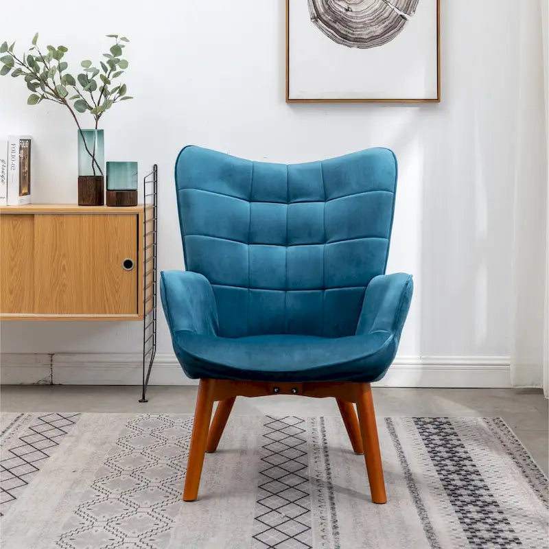 Fauteuil d'appoint capitonné en velours avec pouf – Jaune / Mauve / Bleu / Gris – 1 place