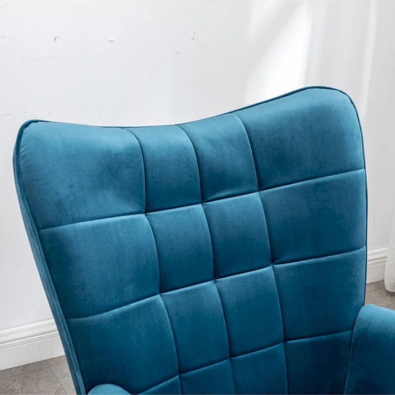 Fauteuil d'appoint capitonné en velours avec pouf – Jaune / Mauve / Bleu / Gris – 1 place