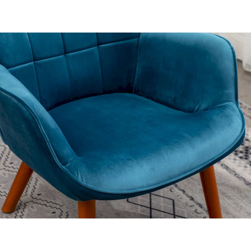 Fauteuil d'appoint capitonné en velours avec pouf – Jaune / Mauve / Bleu / Gris – 1 place