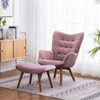 Fauteuil d'appoint capitonné en velours avec pouf – Jaune / Mauve / Bleu / Gris – 1 place