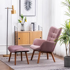 Fauteuil d'appoint capitonné en velours avec pouf – Jaune / Mauve / Bleu / Gris – 1 place