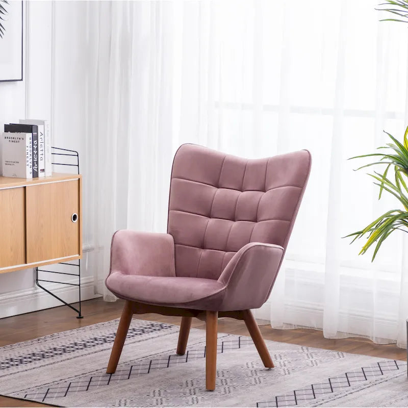 Fauteuil d'appoint capitonné en velours avec pouf – Jaune / Mauve / Bleu / Gris – 1 place