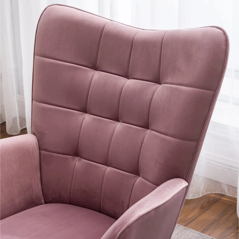 Fauteuil d'appoint capitonné en velours avec pouf – Jaune / Mauve / Bleu / Gris – 1 place