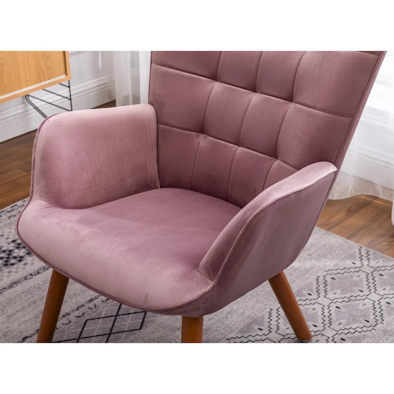 Fauteuil d'appoint capitonné en velours avec pouf – Jaune / Mauve / Bleu / Gris – 1 place