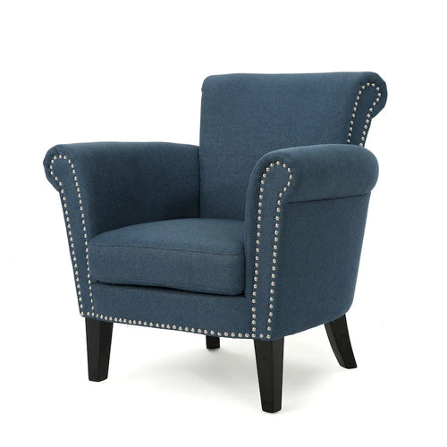 Fauteuil Club Contemporain à Accoudoirs Volutés avec Clous Décoratifs – Café / Vin / Bleu Marine / Bleu Acier – 1 place