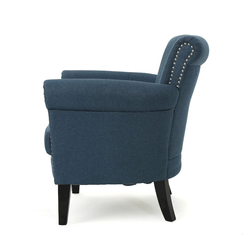 Contemporary Scroll Arm Club Chair with Nailhead Trim – Coffee / Wine / Navy / Steel Blue – 1-Seater