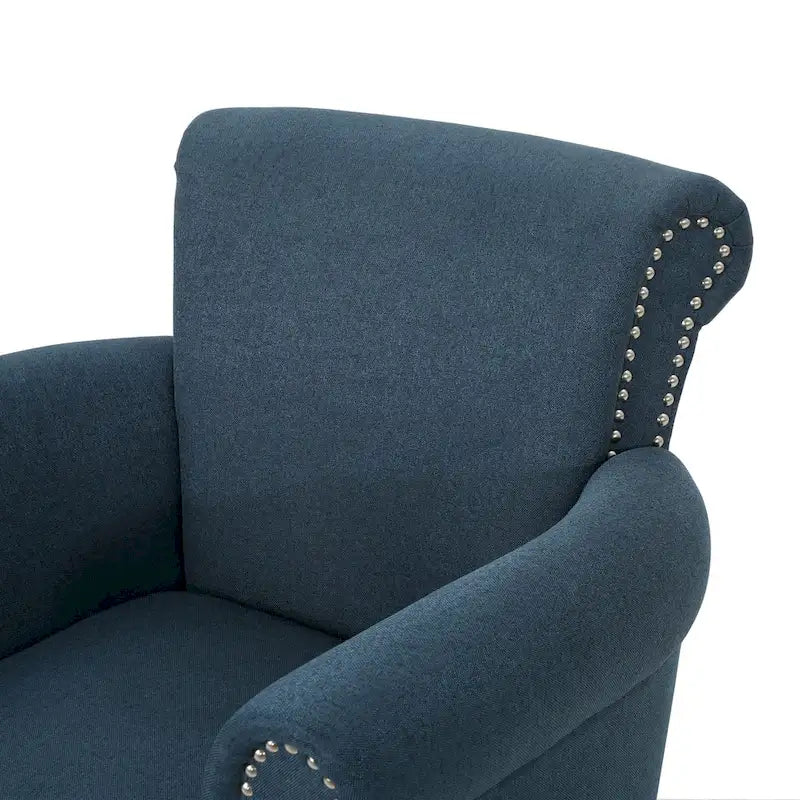 Fauteuil Club Contemporain à Accoudoirs Volutés avec Clous Décoratifs – Café / Vin / Bleu Marine / Bleu Acier – 1 place