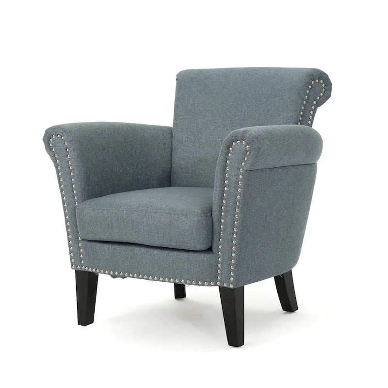 Fauteuil Club Contemporain à Accoudoirs Volutés avec Clous Décoratifs – Café / Vin / Bleu Marine / Bleu Acier – 1 place
