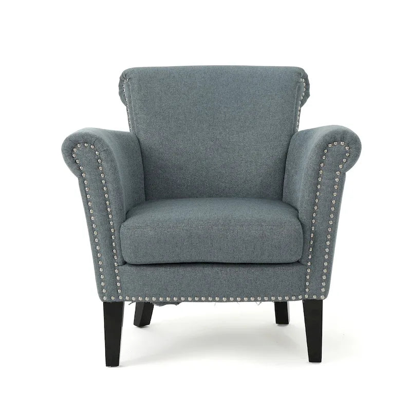 Fauteuil Club Contemporain à Accoudoirs Volutés avec Clous Décoratifs – Café / Vin / Bleu Marine / Bleu Acier – 1 place
