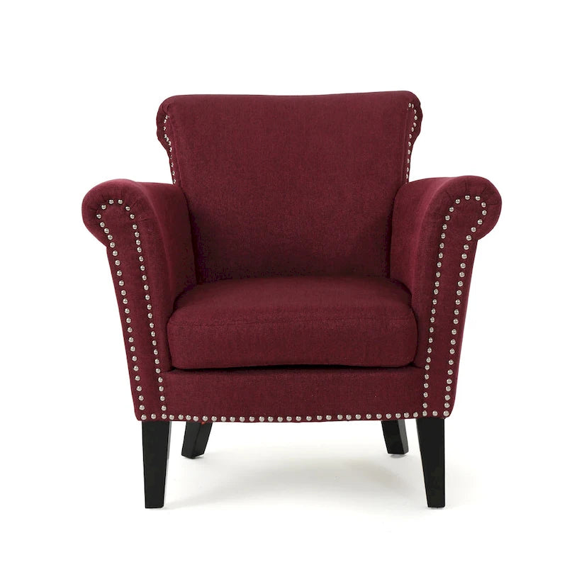 Fauteuil Club Contemporain à Accoudoirs Volutés avec Clous Décoratifs – Café / Vin / Bleu Marine / Bleu Acier – 1 place