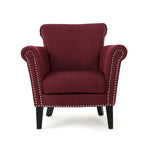 Fauteuil Club Contemporain à Accoudoirs Volutés avec Clous Décoratifs – Café / Vin / Bleu Marine / Bleu Acier – 1 place