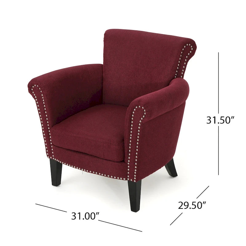 Fauteuil Club Contemporain à Accoudoirs Volutés avec Clous Décoratifs – Café / Vin / Bleu Marine / Bleu Acier – 1 place