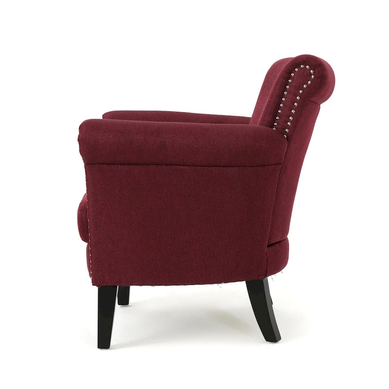 Fauteuil Club Contemporain à Accoudoirs Volutés avec Clous Décoratifs – Café / Vin / Bleu Marine / Bleu Acier – 1 place