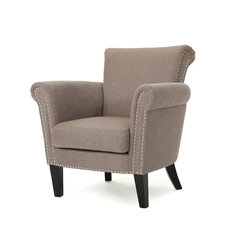 Fauteuil Club Contemporain à Accoudoirs Volutés avec Clous Décoratifs – Café / Vin / Bleu Marine / Bleu Acier – 1 place
