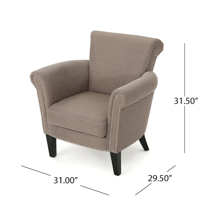 Fauteuil Club Contemporain à Accoudoirs Volutés avec Clous Décoratifs – Café / Vin / Bleu Marine / Bleu Acier – 1 place