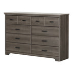 Commode double 8 tiroirs Country Cottage avec poignées en métal – Érable gris / Chêne vieilli