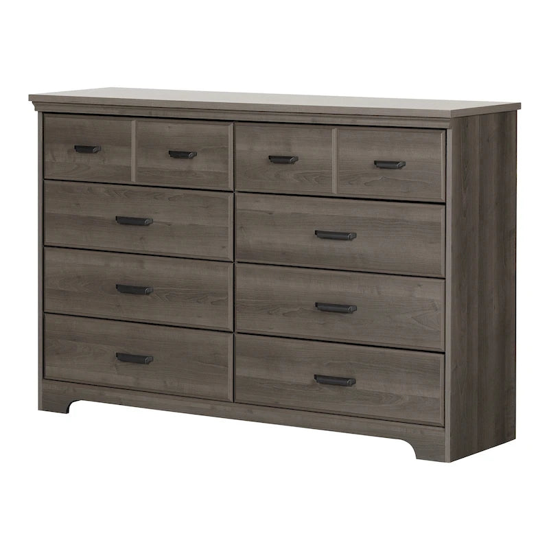 Country Cottage 8-Drawer Double Dresser with Metal Handles – Gray Maple / Weathered Oak