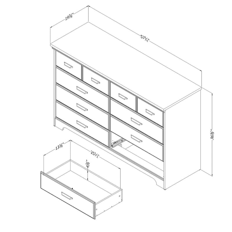 Country Cottage 8-Drawer Double Dresser with Metal Handles – Gray Maple / Weathered Oak