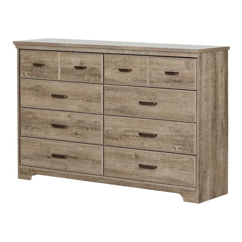 Country Cottage 8-Drawer Double Dresser with Metal Handles – Gray Maple / Weathered Oak
