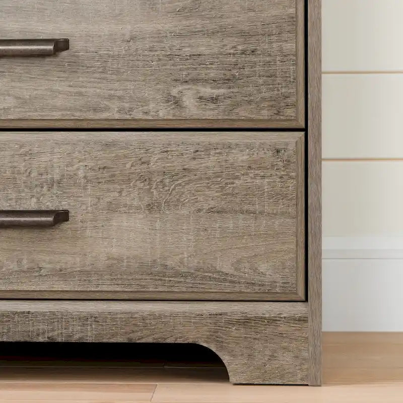 Commode double 8 tiroirs Country Cottage avec poignées en métal – Érable gris / Chêne vieilli