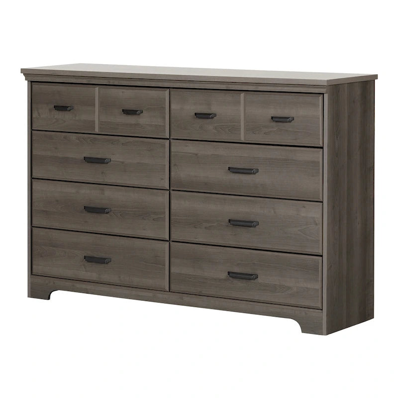 Commode double 8 tiroirs Country Cottage avec poignées en métal – Érable gris / Chêne vieilli