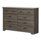 Commode double 8 tiroirs Country Cottage avec poignées en métal – Érable gris / Chêne vieilli