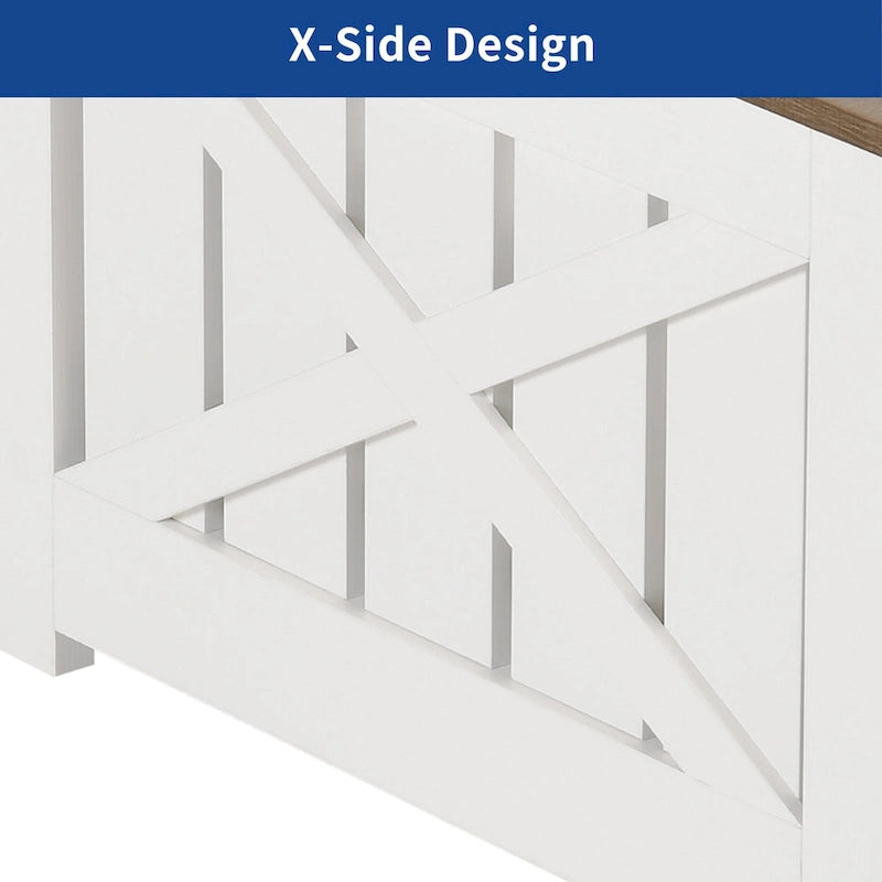 Table basse carrée à plateau relevable de style campagnard avec 2 tiroirs et rangement – Gris et blanc – 1 utilisateur