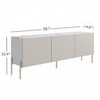 Meuble TV console Art Déco avec portes à ouverture par pression et pieds en métal doré – Beige et blanc – Convient aux téléviseurs jusqu'à 65 pouces