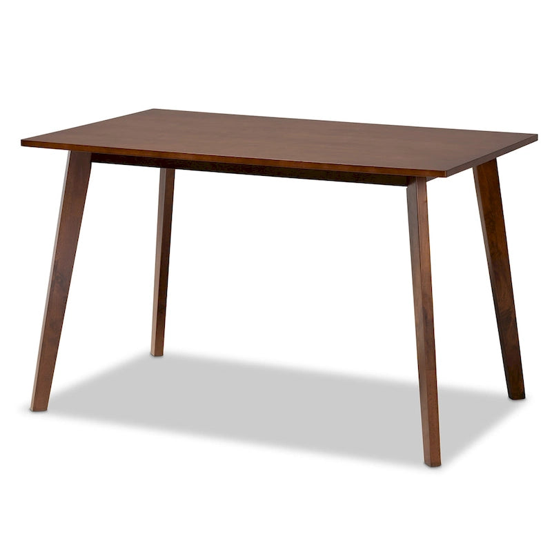 Table à manger rectangulaire en bois d'hévéa de style Mid-Century avec pieds évasés – Noyer – 4 places