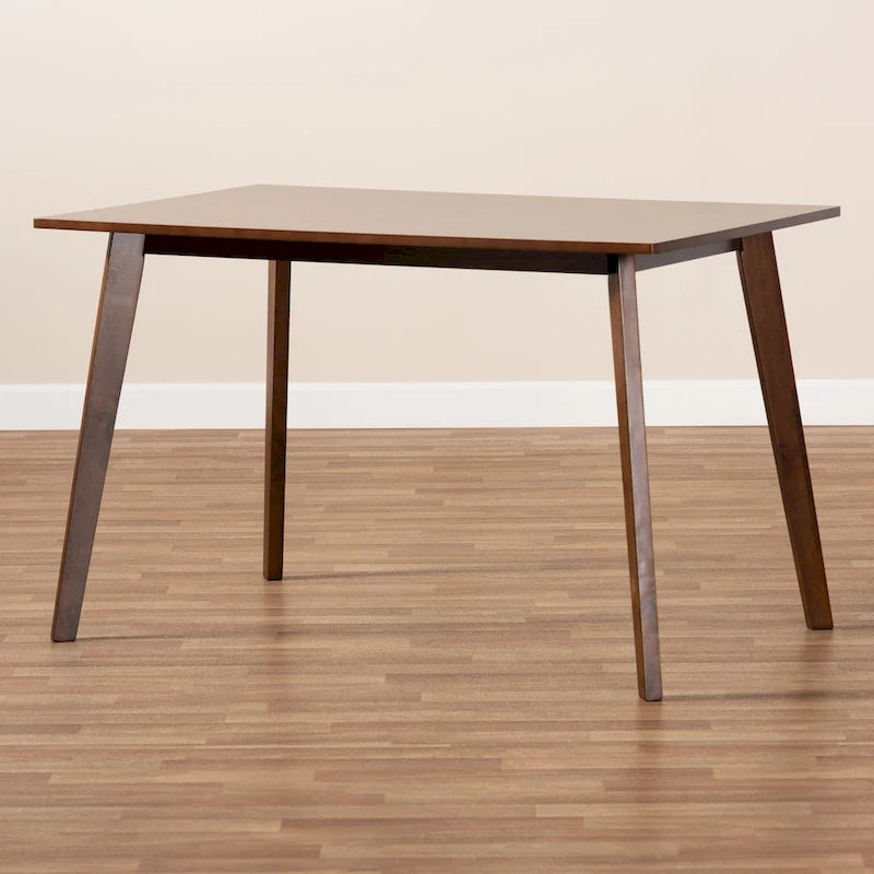 Table à manger rectangulaire en bois d'hévéa de style Mid-Century avec pieds évasés – Noyer – 4 places