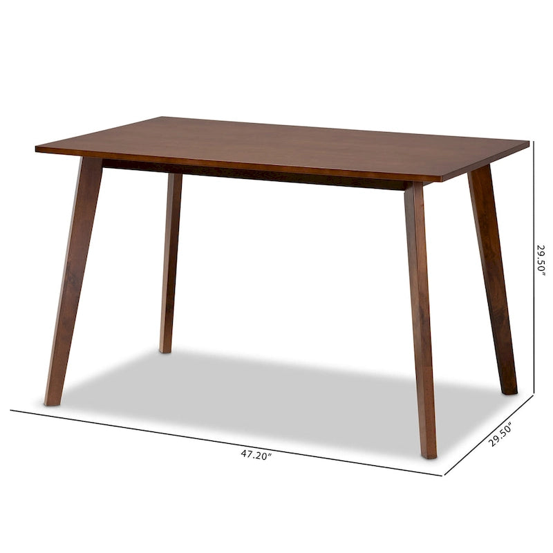 Table à manger rectangulaire en bois d'hévéa de style Mid-Century avec pieds évasés – Noyer – 4 places