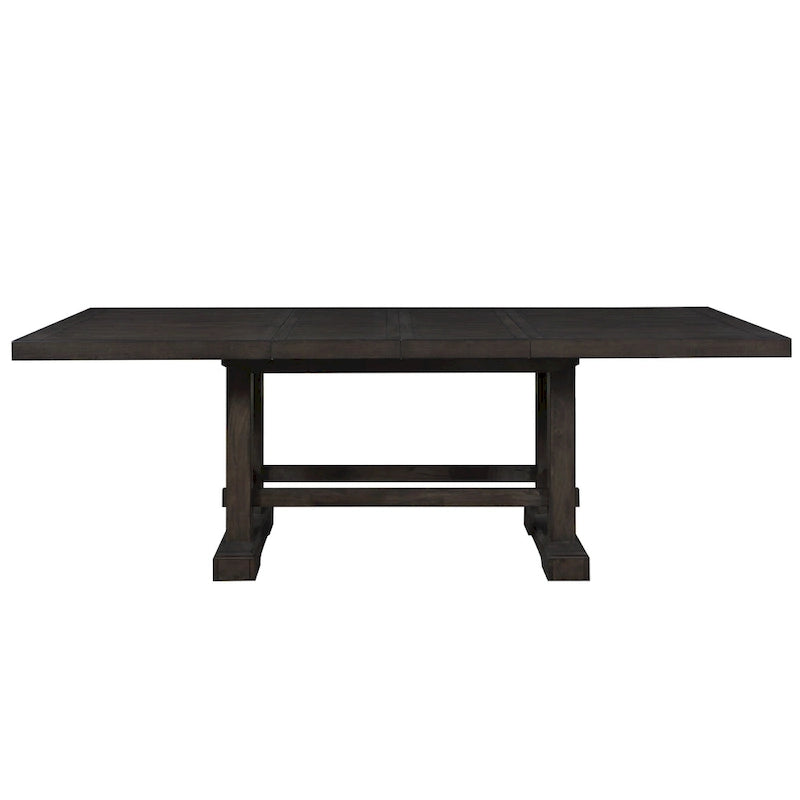 Farmhouse Counter Height Dining Table with Trestle Base & 2 Leaves – Dusky Cedar – Seats up to 10