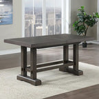 Table à manger hauteur comptoir de style rustique avec base tréteau et 2 rallonges – Cèdre foncé – 10 places