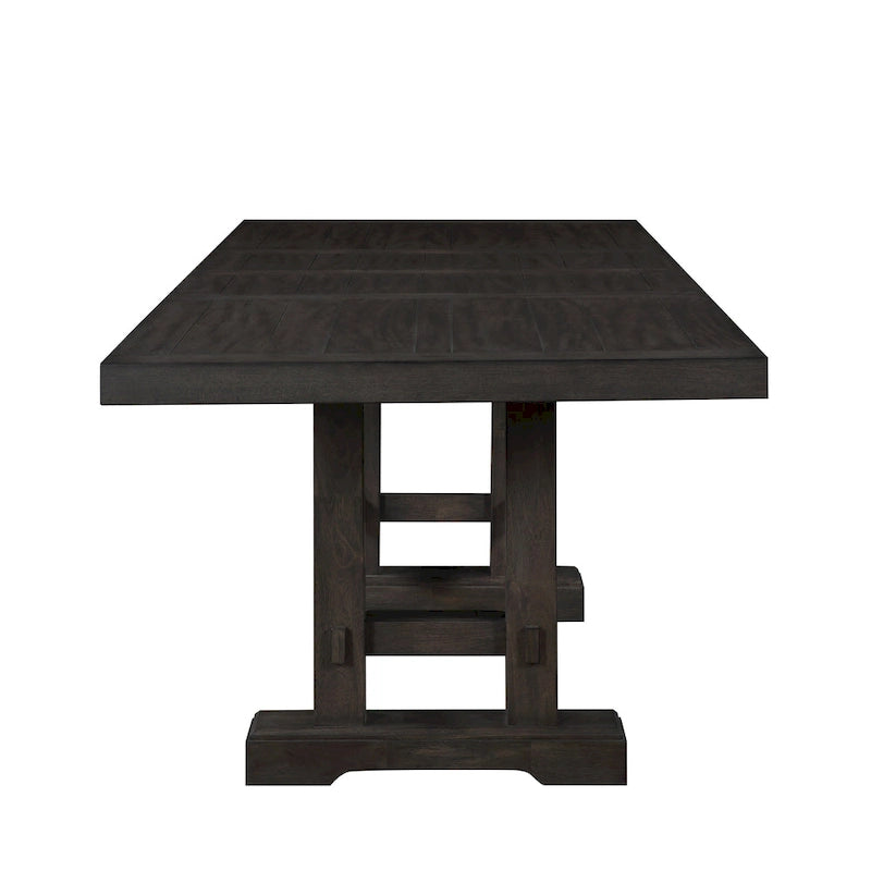 Farmhouse Counter Height Dining Table with Trestle Base & 2 Leaves – Dusky Cedar – Seats up to 10